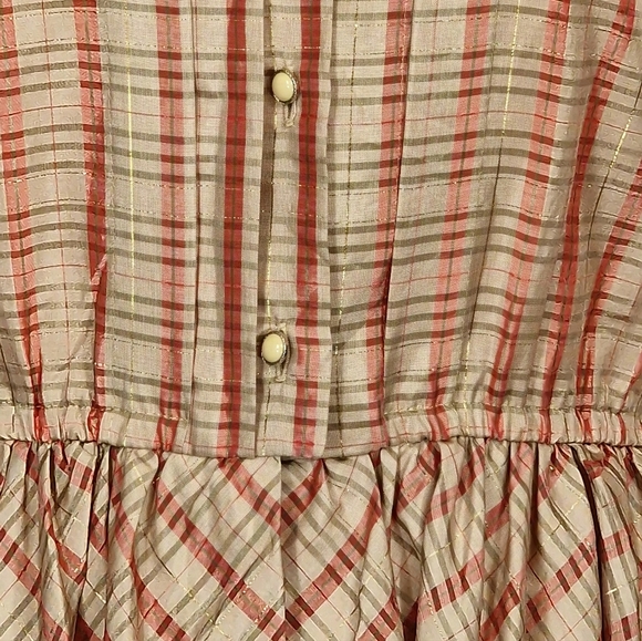 Vintage Japanese Cordier Gold Red Beige Tartan Pleated Fit And Flare Dress 10 - Picture 7 of 8
